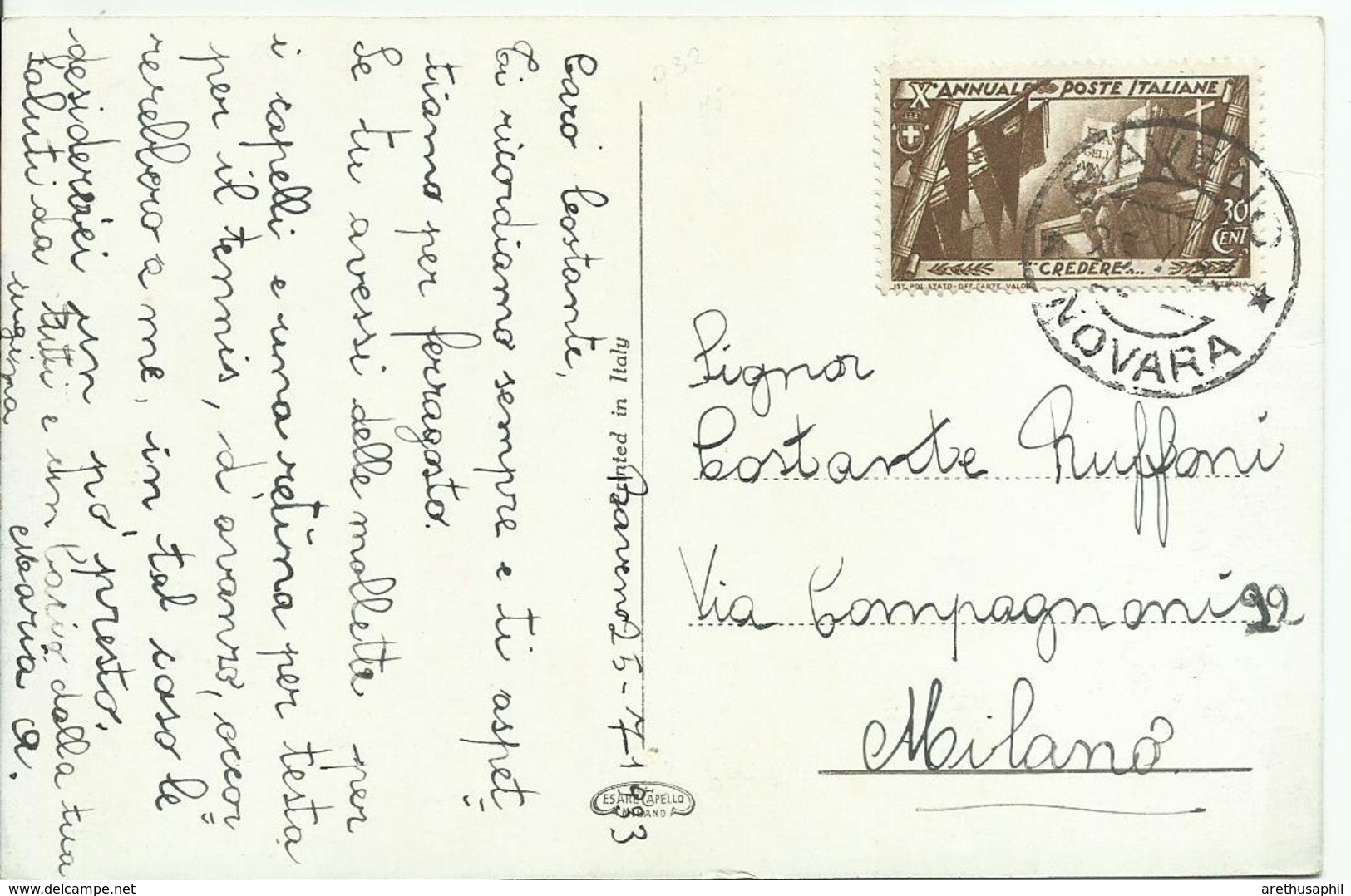 VE3-228-Cartolina Con 30 Cent. Decennale 25.7.1933 - Bella - Marcophilie