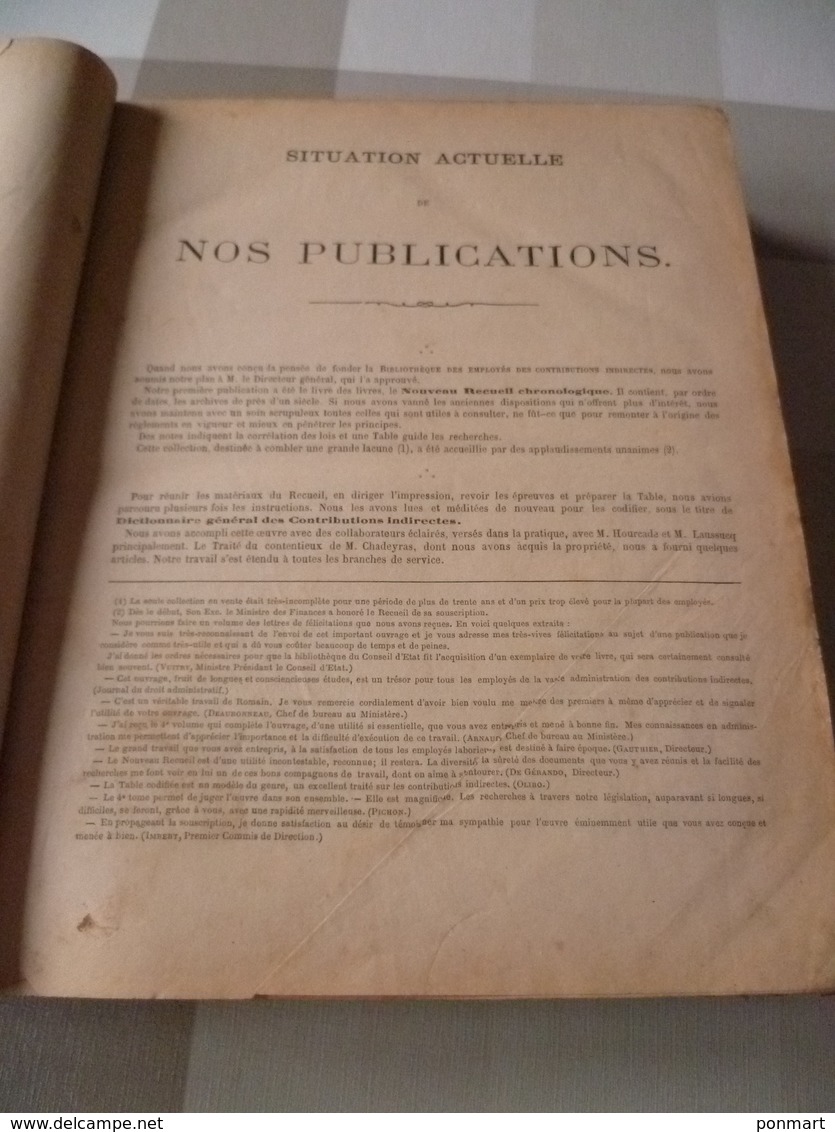 dictionnaire des contributions indirectes des manufactures de poudres et tabacs  de 1874