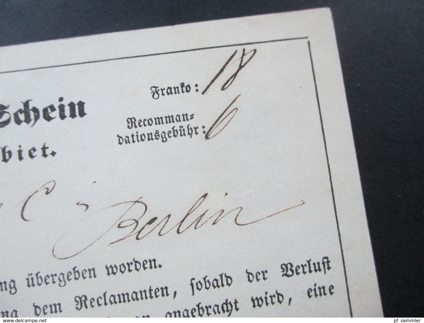 Altdeutschland Thurn Und Taxis 1856 Postschein Fürstlich Thurn Und Taxis'sche Briefpost Expedition. Reco Gebühr!! - Briefe U. Dokumente