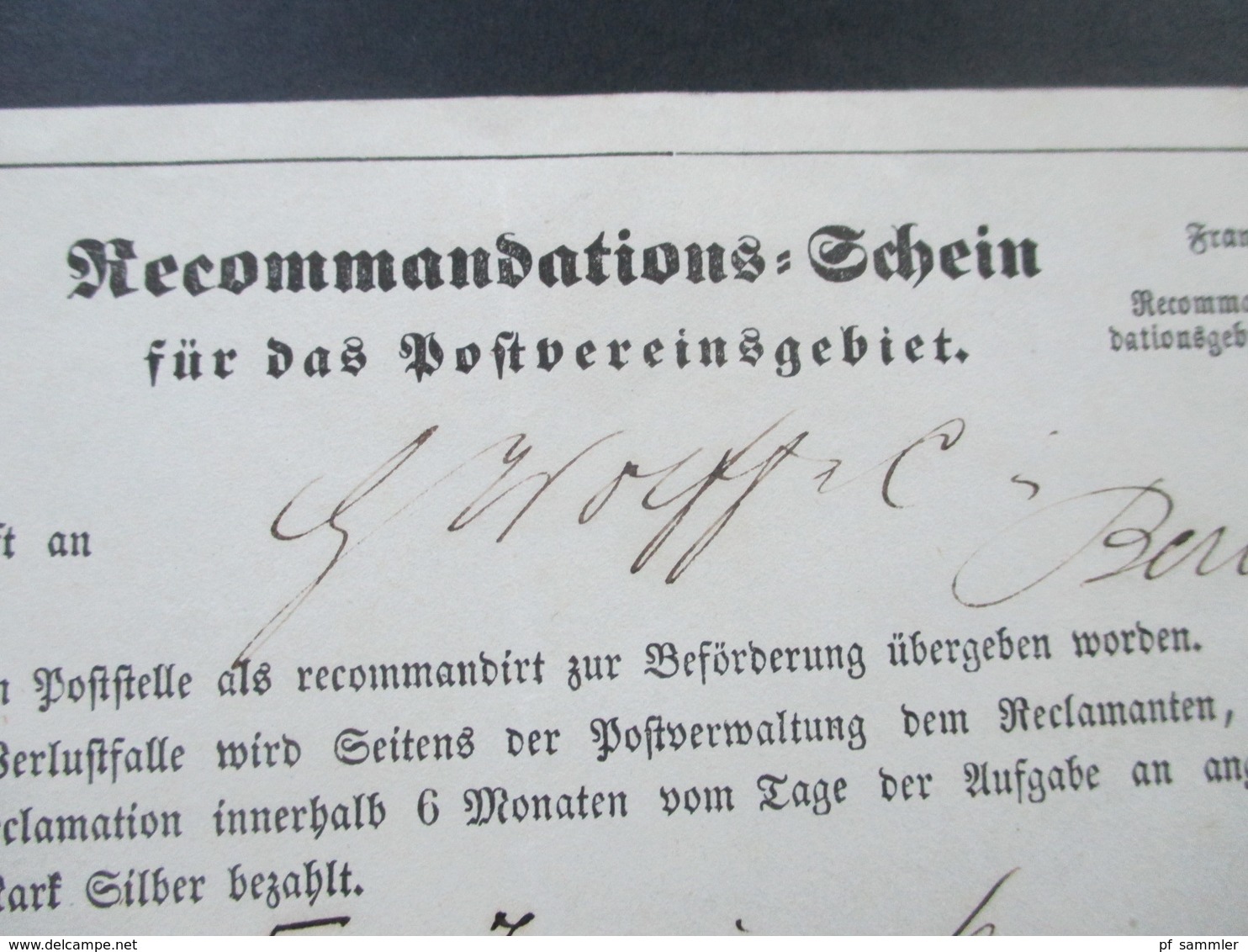 Altdeutschland Thurn Und Taxis 1856 Postschein Fürstlich Thurn Und Taxis'sche Briefpost Expedition. Reco Gebühr!! - Briefe U. Dokumente