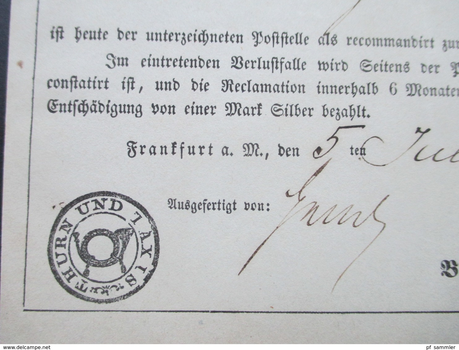 Altdeutschland Thurn Und Taxis 1856 Postschein Fürstlich Thurn Und Taxis'sche Briefpost Expedition. Reco Gebühr!! - Cartas & Documentos