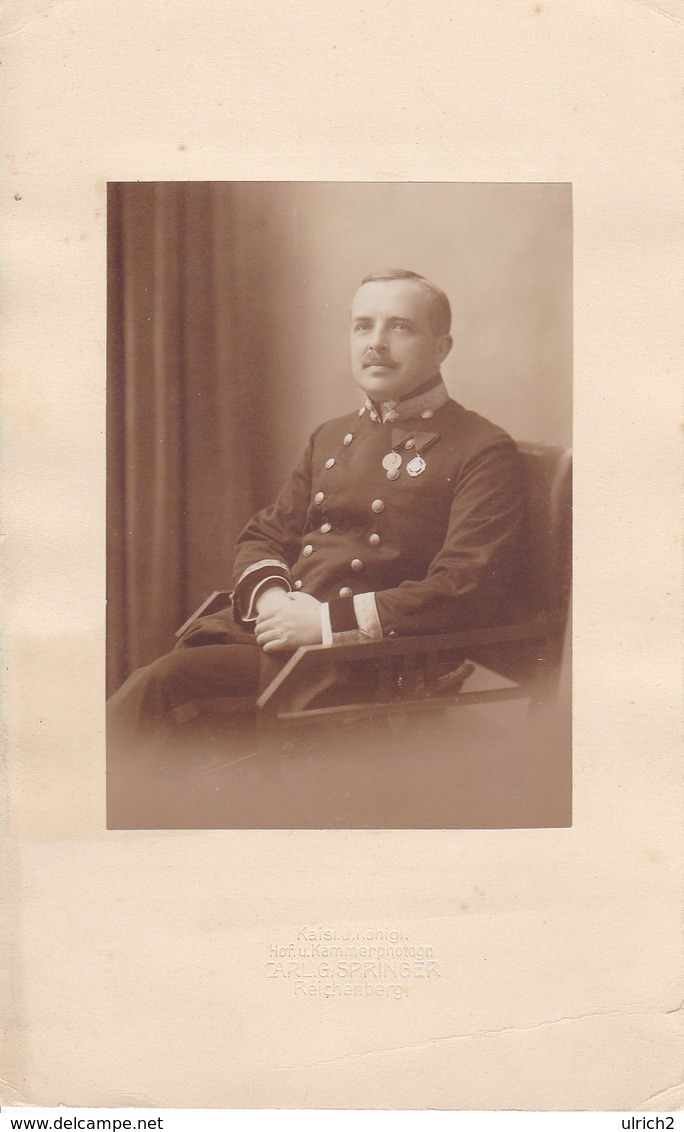 Foto österreichischer Soldat - K.u.k. Armee - Atelier Springer, Reichenberg - Ca. 1900 - 10*14 Bzw. 15*25cm (36321) - Krieg, Militär