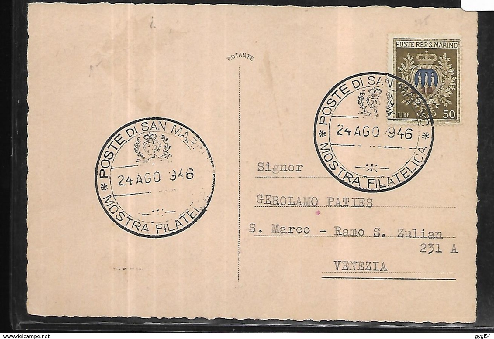 Saint Marin    27 Aout 1948   La Rocca    Vers Venise - Brieven En Documenten
