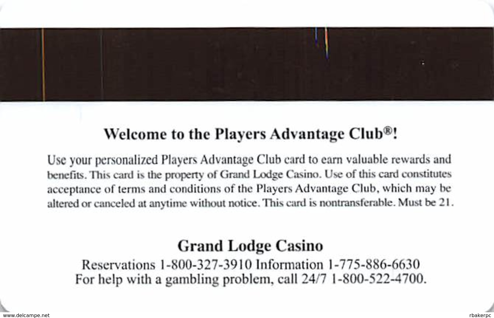 Grand Lodge Casino - Lake Tahoe NV - Slot Card - Casinokaarten
