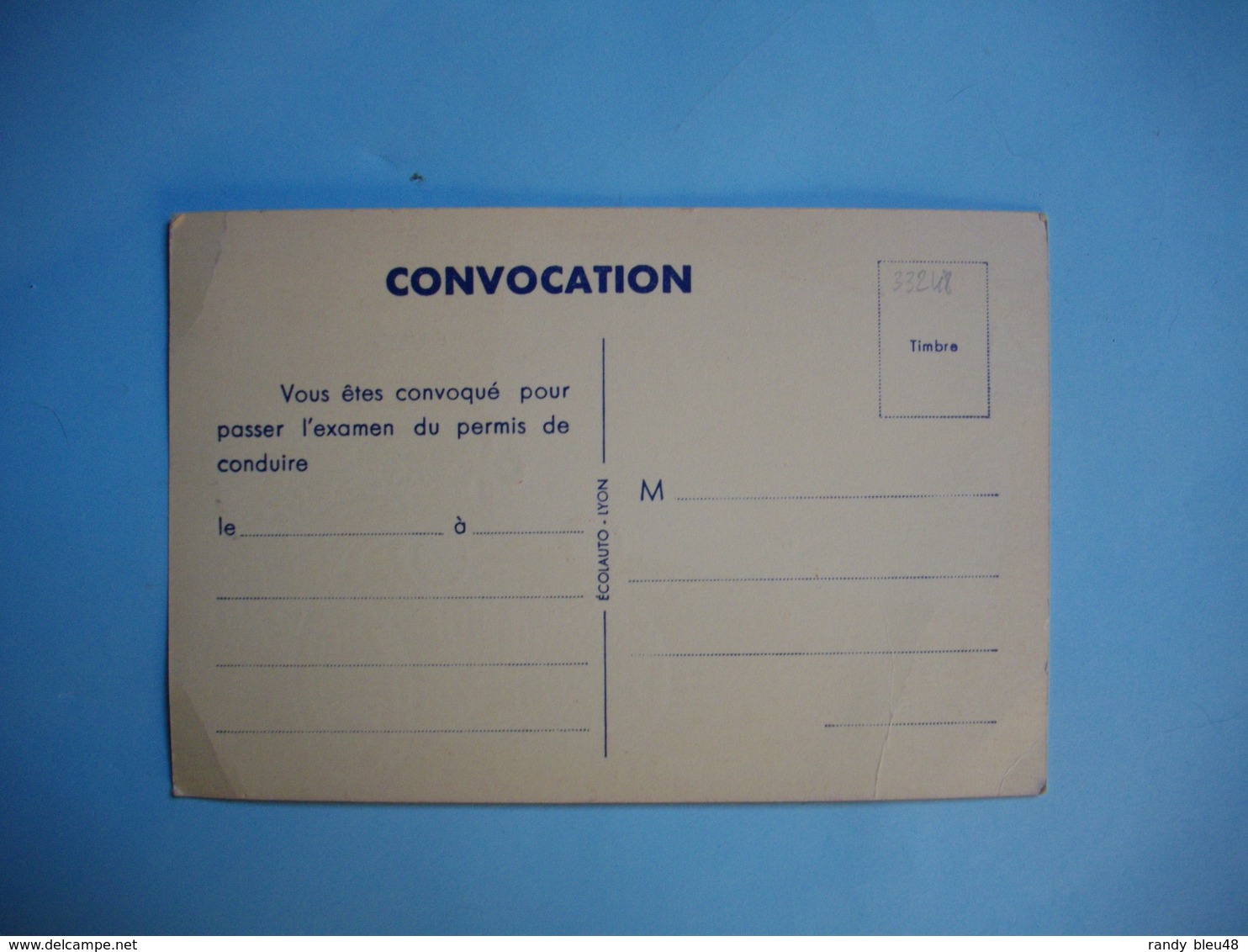 CARTE CONVOCATION AUTO ECOLE  -  Carcassonne  -  11  -  Aude - Cartes De Visite