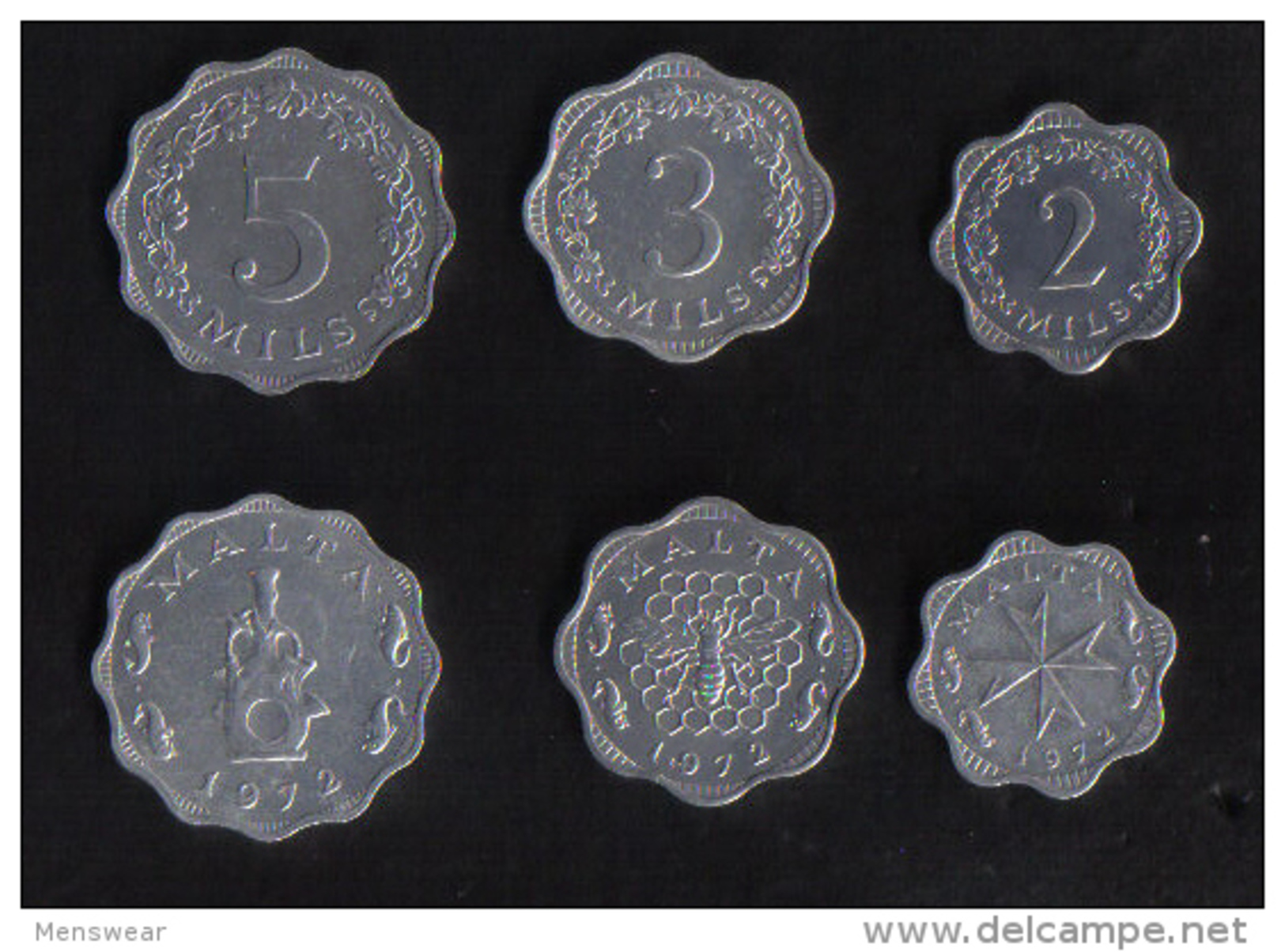 MALTA -  SET OF 3 MALTA COINS / 2 - 3 - 5 - MILS 1972 - Malta