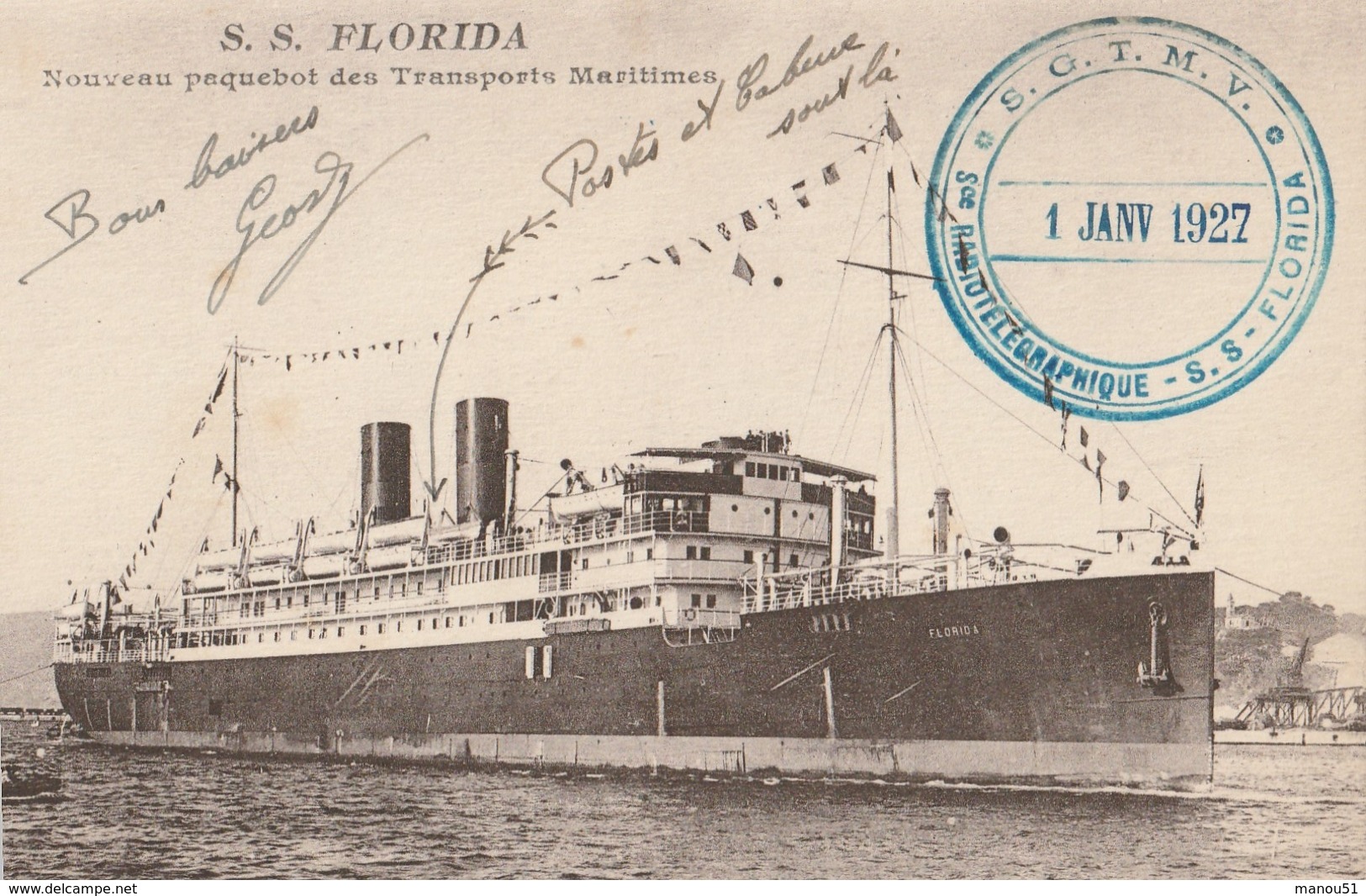 S.S.FLORIDA  Nouveau Paquebot Des Transports Maritimes - Steamers