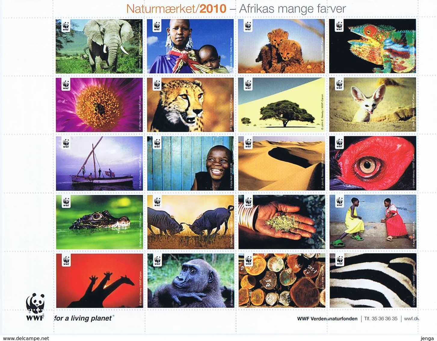 Denmark WWF 2010.  Sheet  With 20 Labels; Africa's Many Colors - Not Folded, MNH (**) - Other & Unclassified