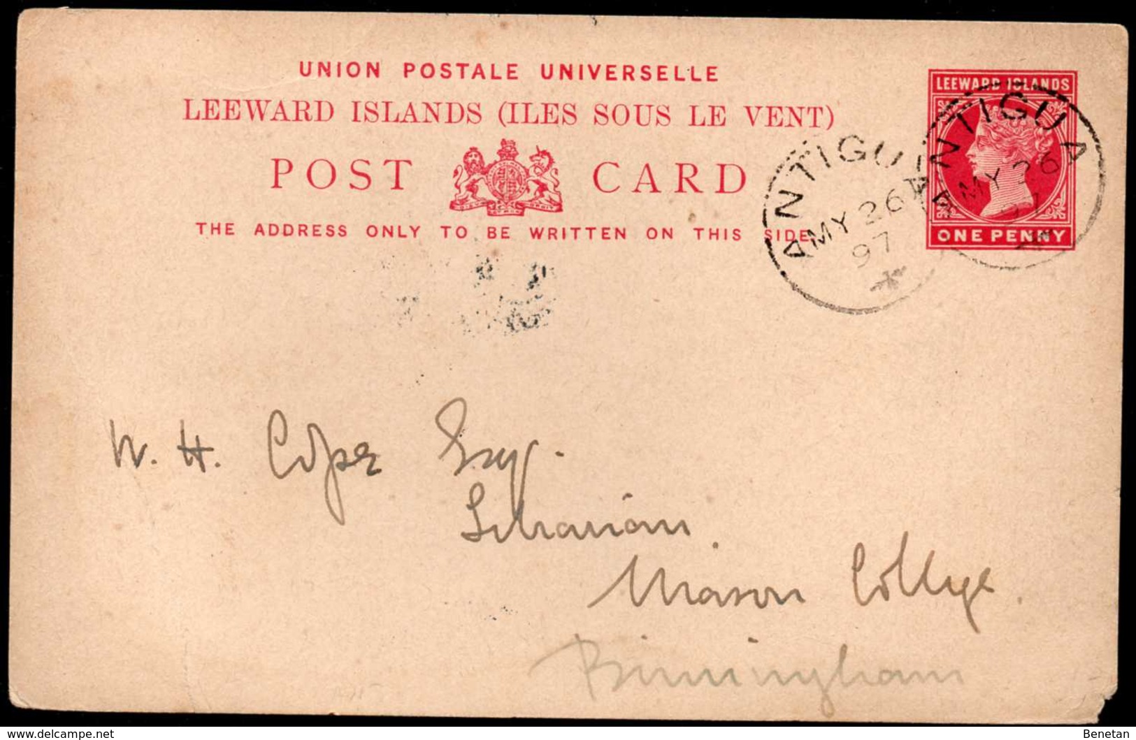 British Leeward To England Postal Stationery 1897 - Leeward  Islands