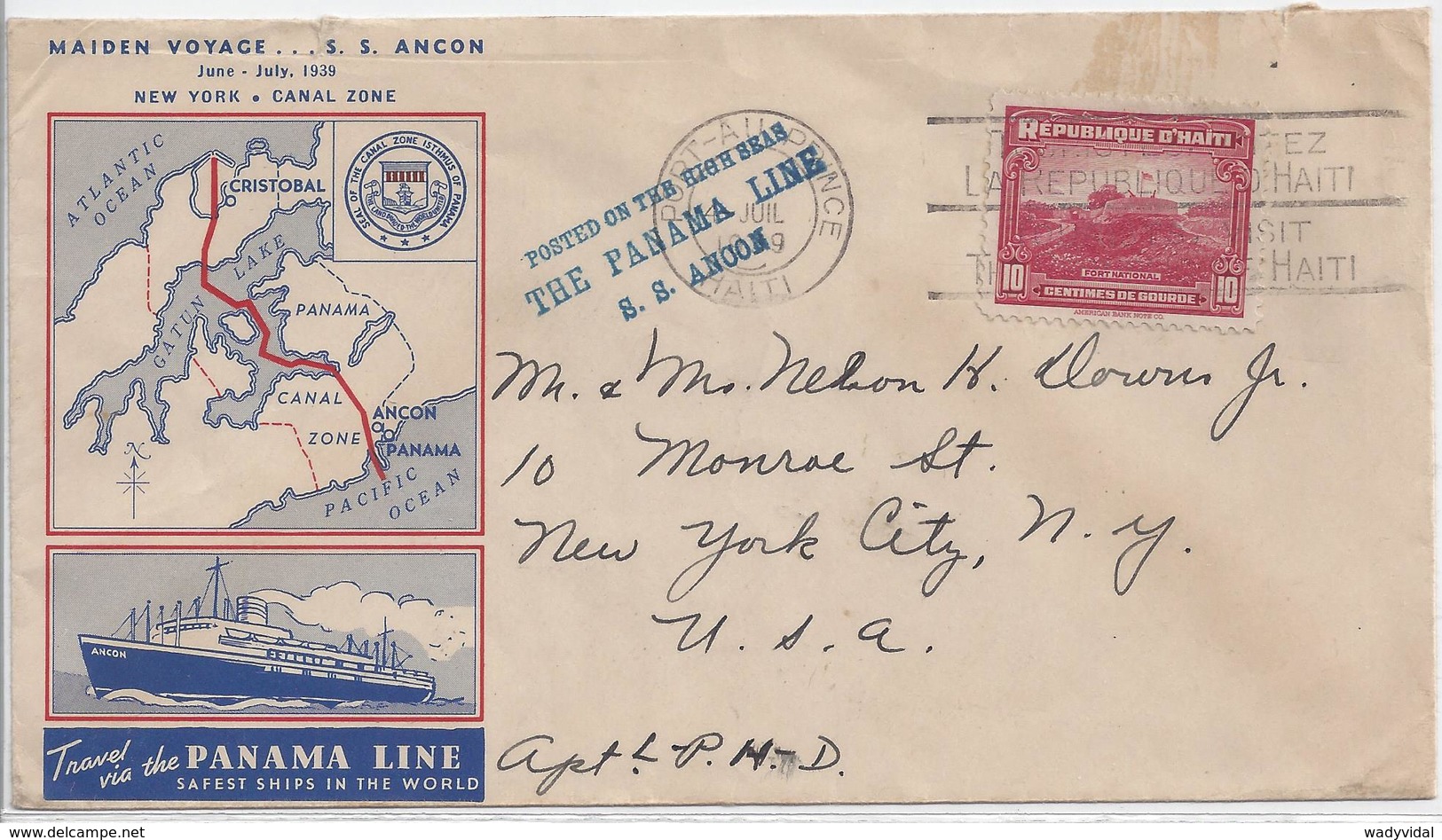 HAITI - 1939 - POSTED ON THE HIGH SEAS - THE PANAMA LINES - S.S. ANCON ......... WNV - Maritime