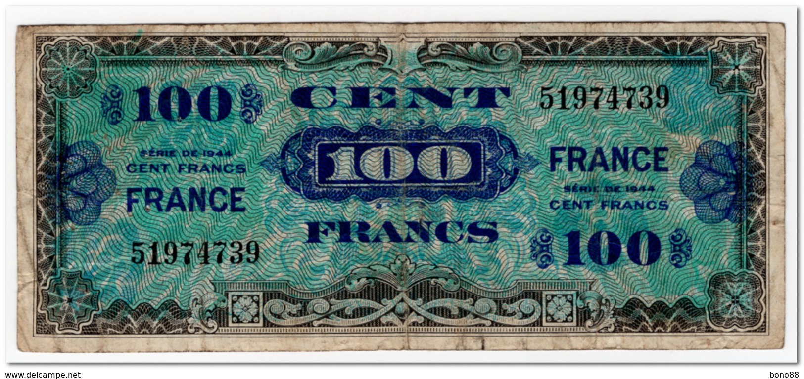 FRANCE,100 FRANCS,1944,P.123,aF,PINHOLES - Other & Unclassified