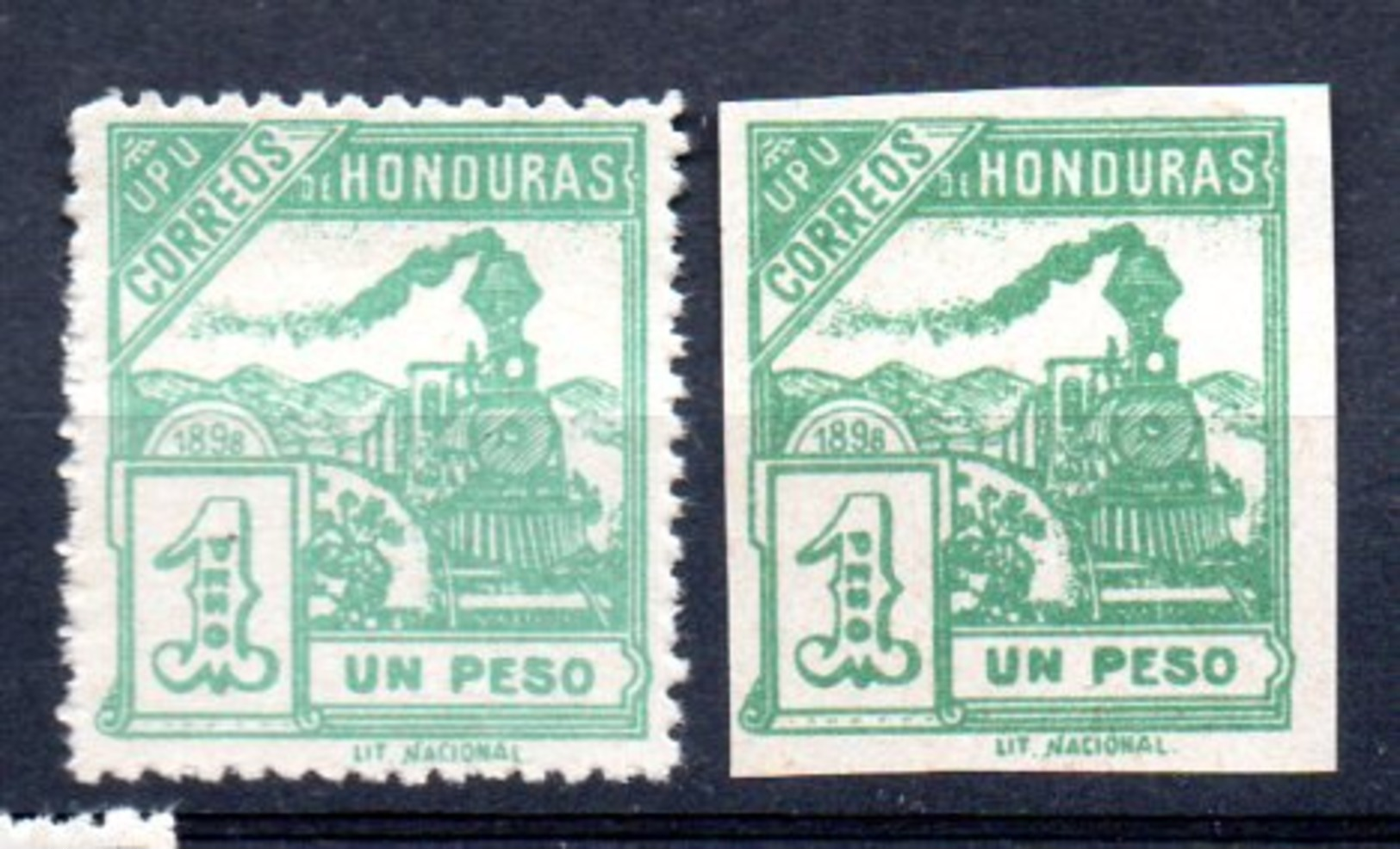 1898 Train Highest Value 1 Pesos MINT (no Gum) Perforated & Imperforated (zk-298-5) - Honduras