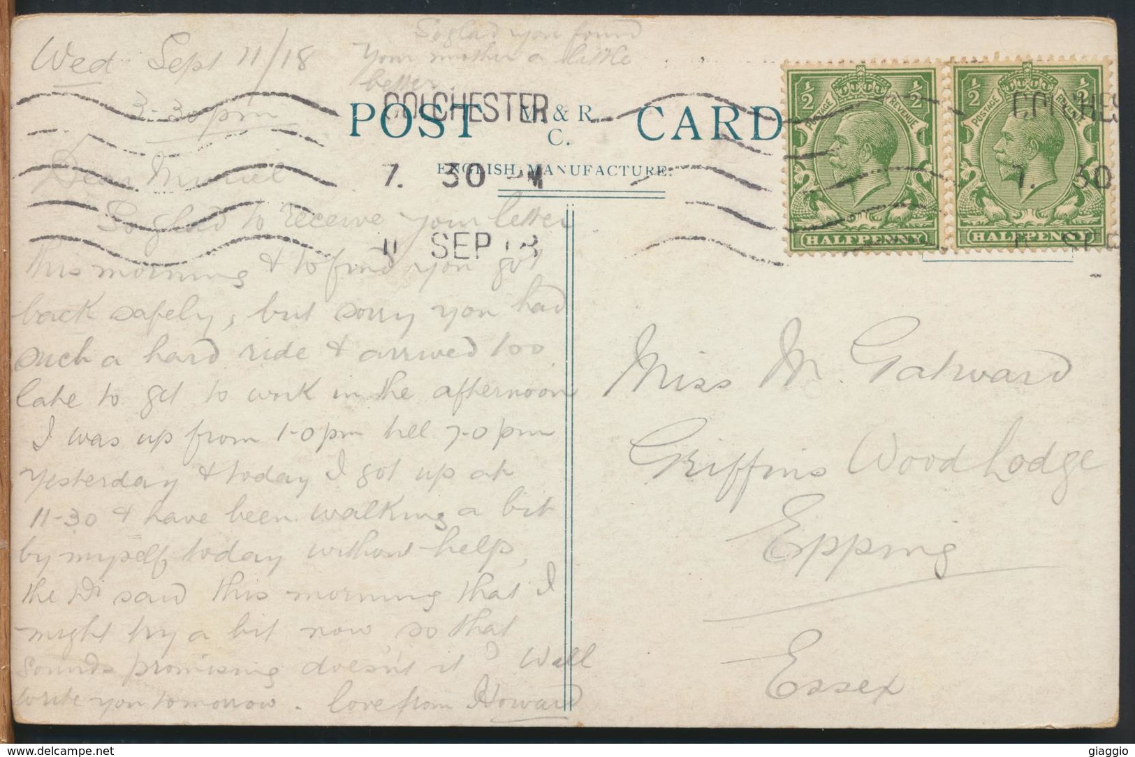 °°° 11671 - UK - ST. BOTOLPH'S PRIORY , COLCHESTER - 1918 With Stamps °°° - Colchester