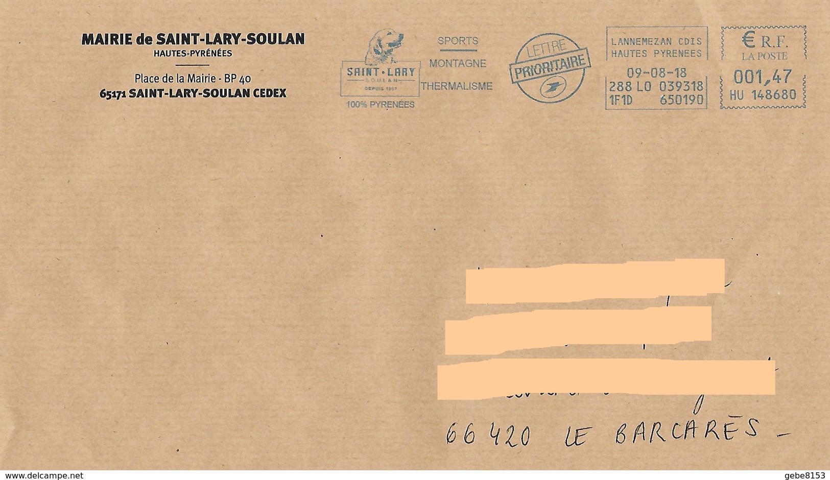 Enveloppe Illustrée Mairie Saint Lary Soulan + Flamme EMA HU 148680 Chien Hund Dog Pyrénées - Chiens
