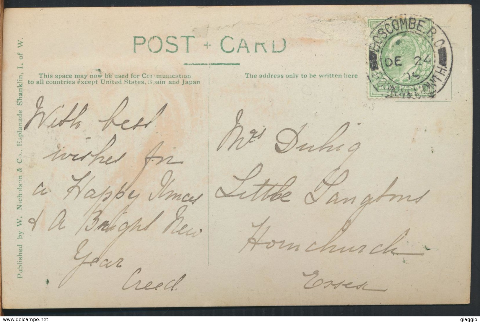 °°° 11692 - UK - ESPLANADE SHANKLIN , ISLE OF WIGHT - 1909 With Stamps °°° - Altri & Non Classificati