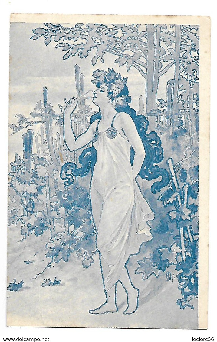 ART NOUVEAU ILLUSTRATEUR THEME VIGNE ET VIN - FEMME EN TENUE LEGERE BUVANT AU VERRE Signée Voir 3è Scan CPA - Autres & Non Classés