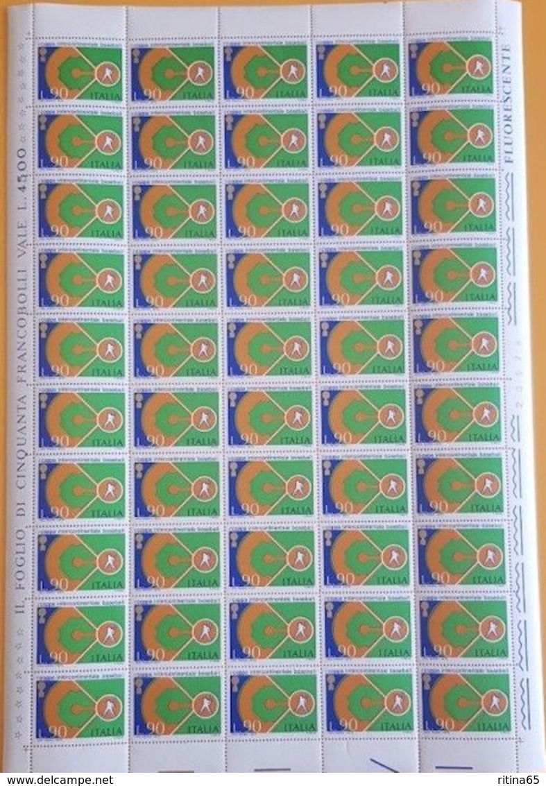 REPUBBLICA ! 1973 ITALIA 90 LIRE BASEBALL FOGLIO INTERO MNH** ! 1220 - Fogli Completi