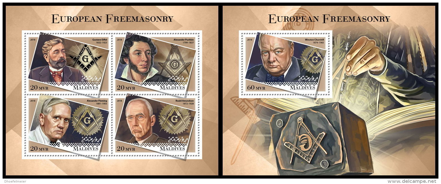 MALDIVES 2018 MNH** European Freemasonry Freimaurer Franc Macon M/S+S/S - IMPERFORATED - DH1834 - Franc-Maçonnerie