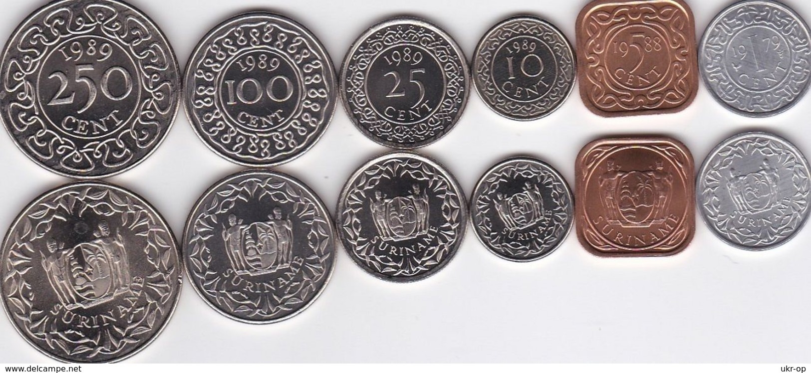 Suriname - 1 5 10 25 100 250 Cent 1979 - 1989 UNC Set 6 Coins Ukr-OP - Suriname 1975 - ...