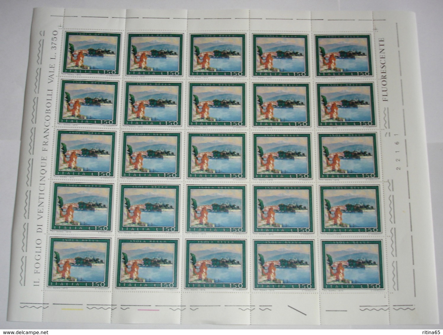 REPUBBLICA ! 1975 ITALIA 150 LIRE TURISTICA ISOLA BELLA FOGLIO INTERO MNH** 1300 - Fogli Completi