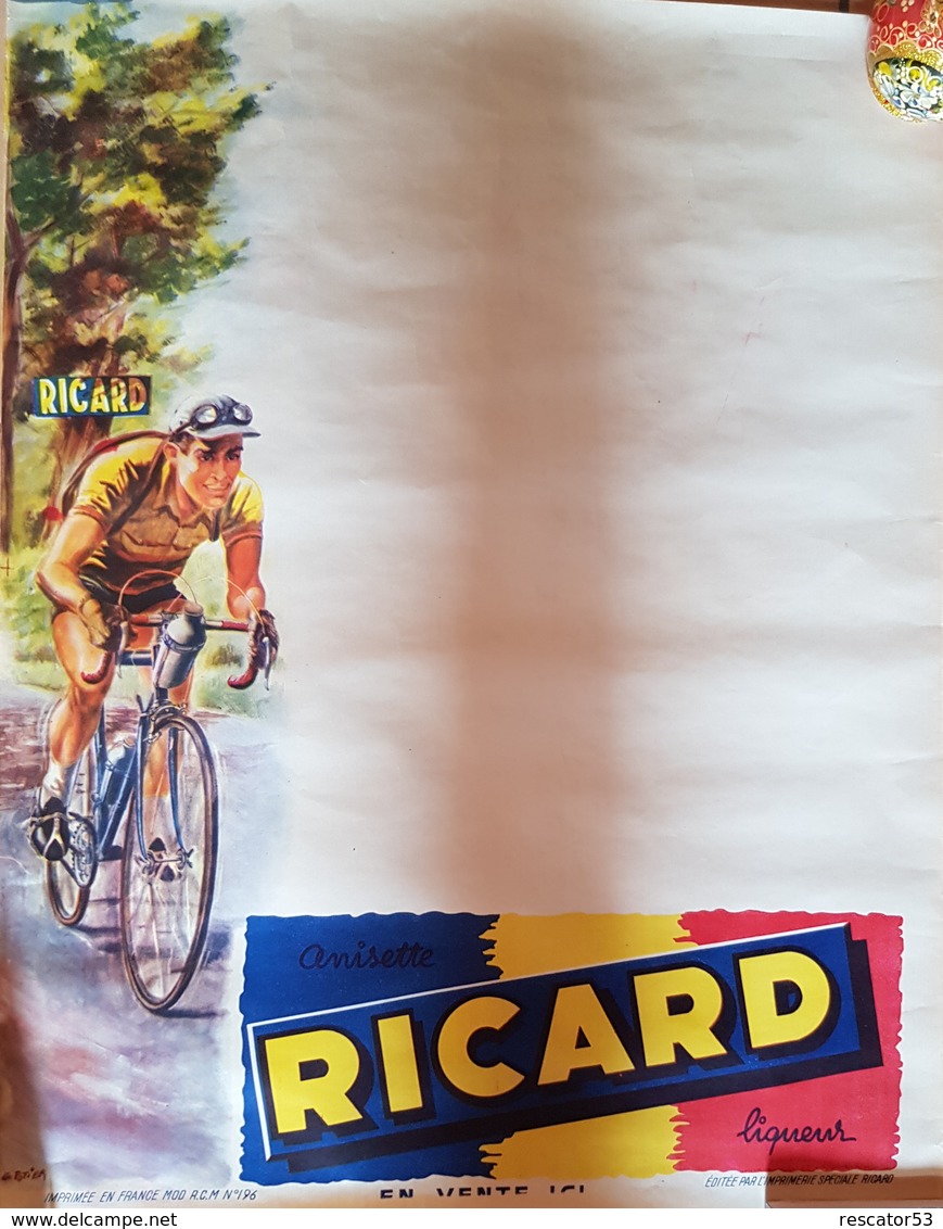 Rare Affiche Ricard De Bar Pour Résultat Tour De France  Années 50-60 - Affiches