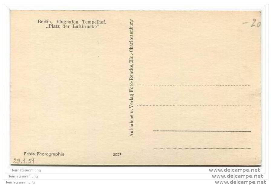 Berlin-Tempelhof - Zentralflughafen - Platz Der Luftbrücke - Foto-AK 1951 - Tempelhof