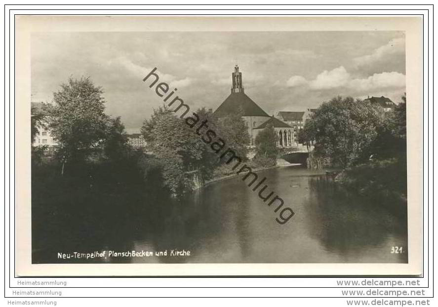 Berlin-Tempelhof - Planschbecken Und Kirche - Foto-AK 1945 - Tempelhof