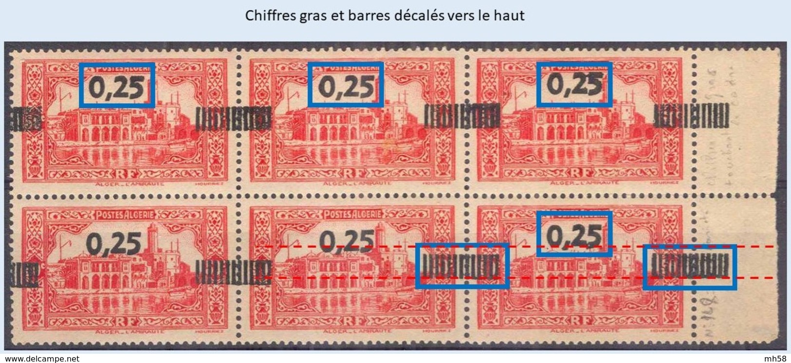 ALGERIE 1938 - Bloc De 6 Variété Chiffres Gras Et Barres Décalés, Neuf ** - N° 148 25c/50c Alger Amirauté - Unused Stamps