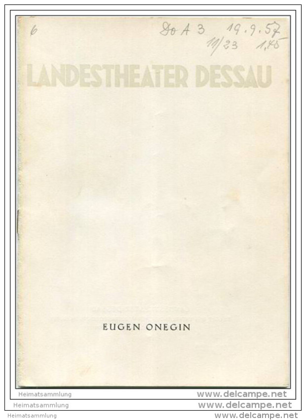 Landestheater Dessau - Spielzeit 1957/58 Nummer 4 - Eugen Onegin Von Peter Tschaikowski - Magdalena Güntzel - Teatro E Danza