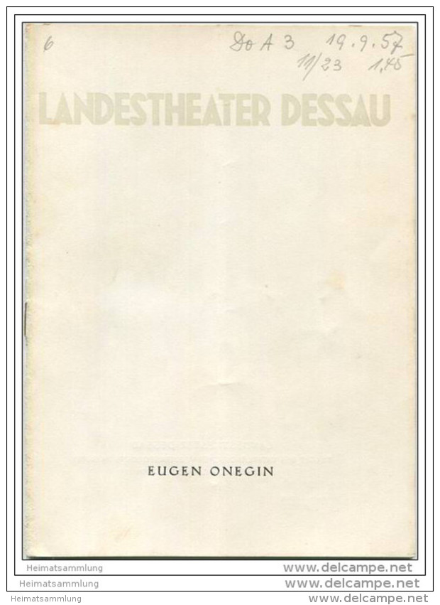 Landestheater Dessau - Spielzeit 1957/58 Nummer 4 - Eugen Onegin Von Peter Tschaikowski - Magdalena Güntzel - Theatre & Dance