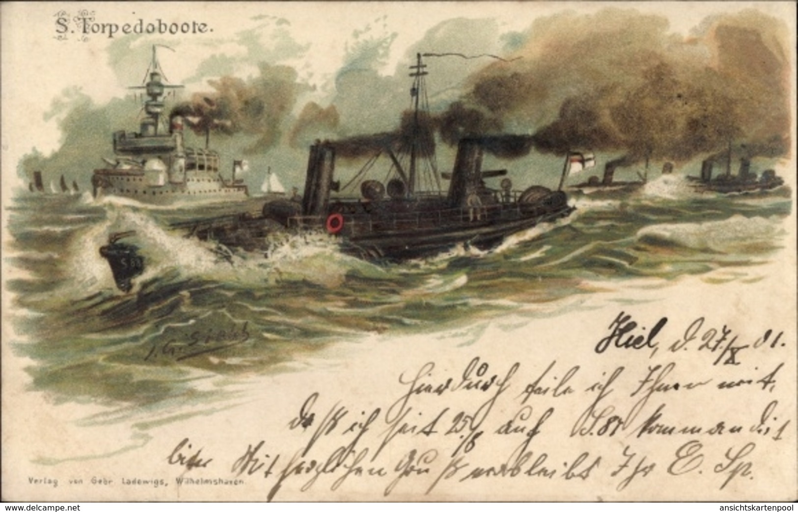 Gaufré Artiste Lithographie Siehl, J.G., Deutsche Kriegsschiffe, Torpedoboote, Kaiserliche Marine - Autres & Non Classés