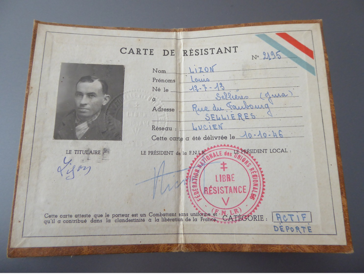 CARTE  De  RESISTANT  " FEDERATION  NATIONALE  LIBRE  RESISTANCE " - 1939-45