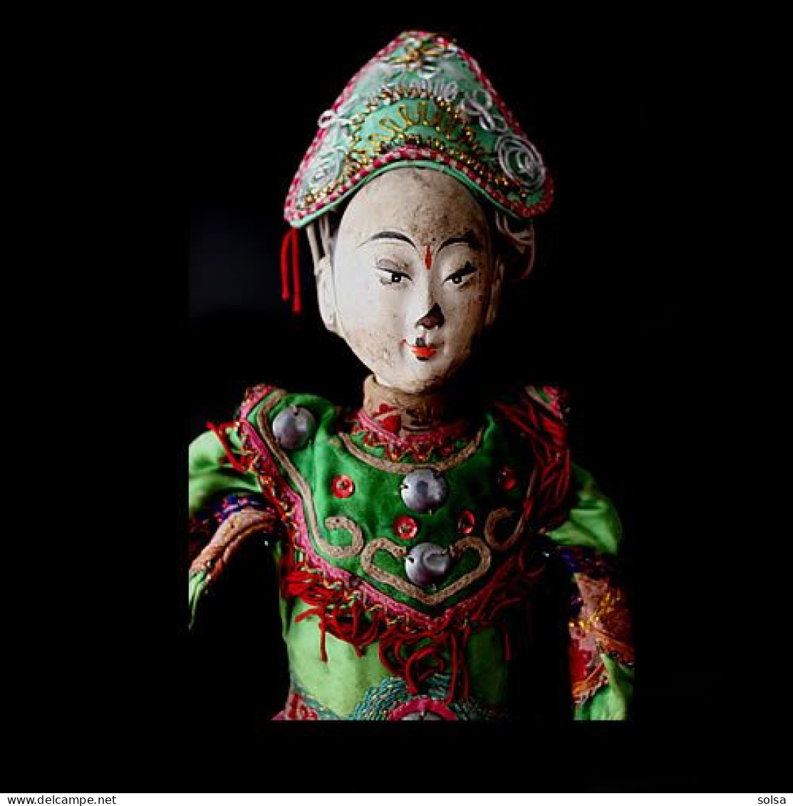 -Ancienne Marionnette De Chine : Officier Militaire Jeune Capitaine/ Old Chinese Puppet Featuring A Young Military Offic - Art Asiatique