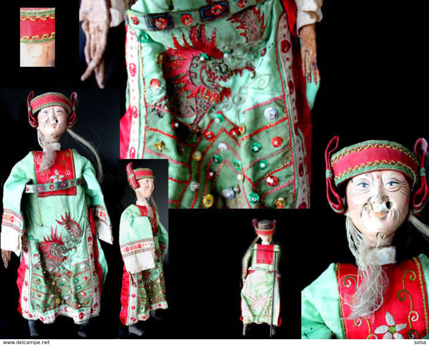 Ancienne Marionnette De Chine : Le Vieux Lettré /Old Chinese Puppet Featuring The Old Wise Schola - Art Asiatique