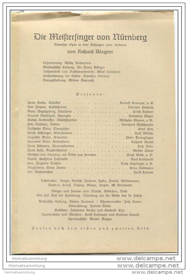 Landestheater Dessau - Spielzeit 1958/59 Sonderheft - Die Meistersinger Von Nürnberg Von Richard Wagner - Teatro & Danza