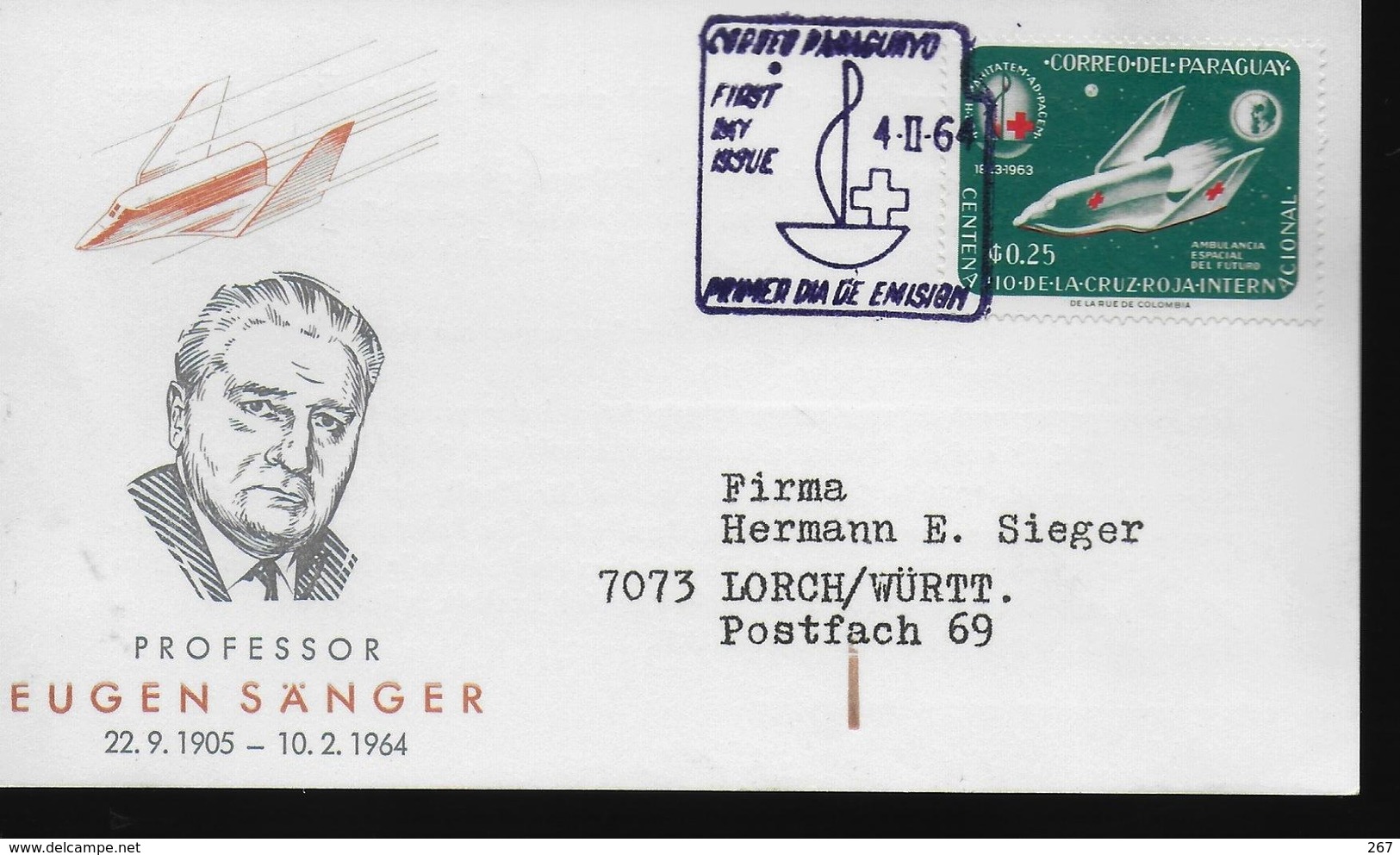 PARAGUAY  Carte FDC 1964 Espace Fusée Eugen Sanger - Sud America