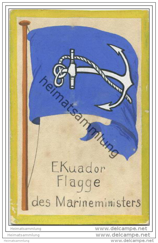 Ecuador - Flagge Des Marineministers - Keine Ansichtskarte Grösse Ca. 14 X 9 Cm Etwa 1920 Handgemalt - Ecuador