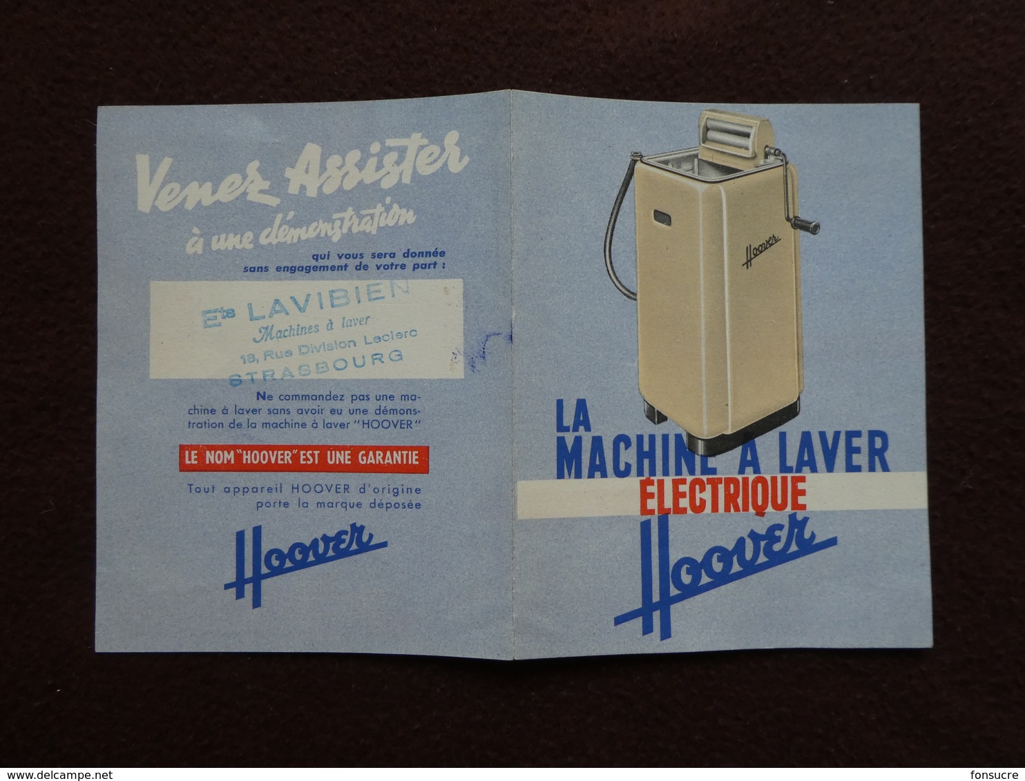 Prospectus Publicité HOOVER Machine à Laver électrique 4 Pages + Invitation Démonstration... - 1950 - ...