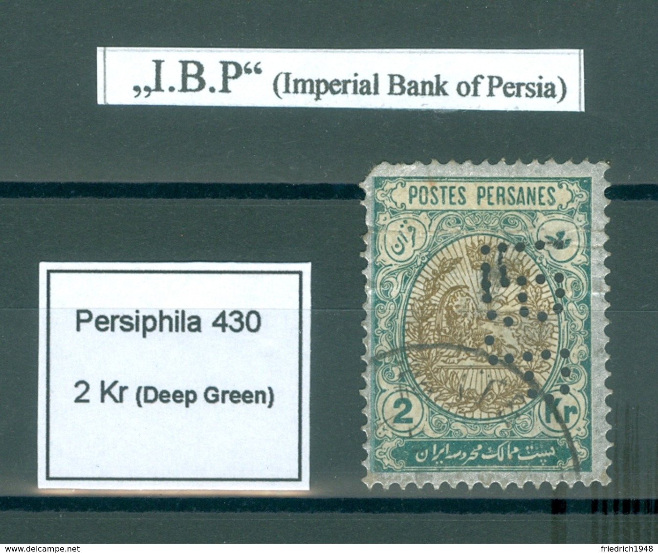 PERSIA - IRAN; Perfin " I B P "  (Imperial Bank Of Persia)  2 Krans - Iran