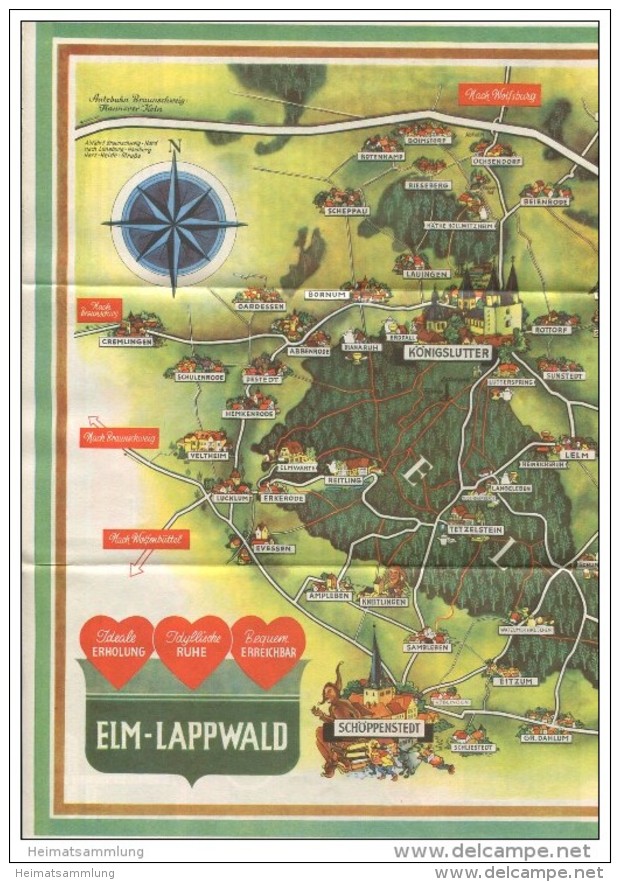 Elm-Lappwald - Faltblatt 1956 - Graphik Wolf Strobel Braunschweig - Reiseprospekte