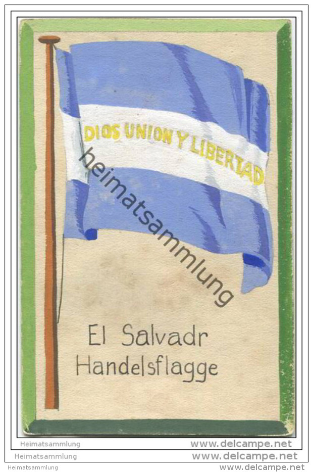 El Salvador - Handels Flagge - Keine Ansichtskarte - Grösse Ca. 14 X 9 Cm - Etwa 1920 Handgemalt - El Salvador