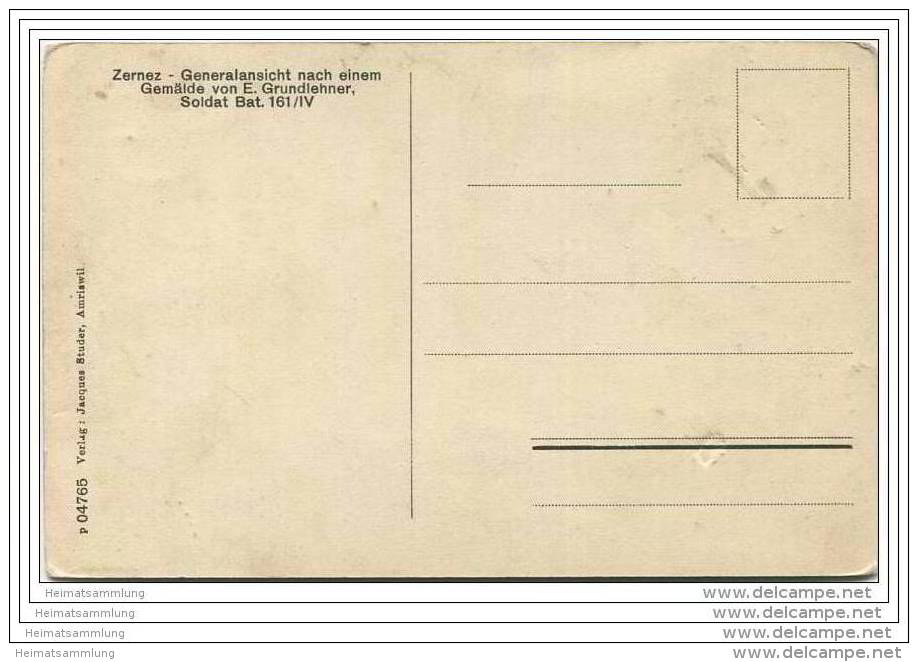 Zernez - Generalansicht - Künstlerkarte E. Grundlehner Soldat Bat. 161/IV - Zernez