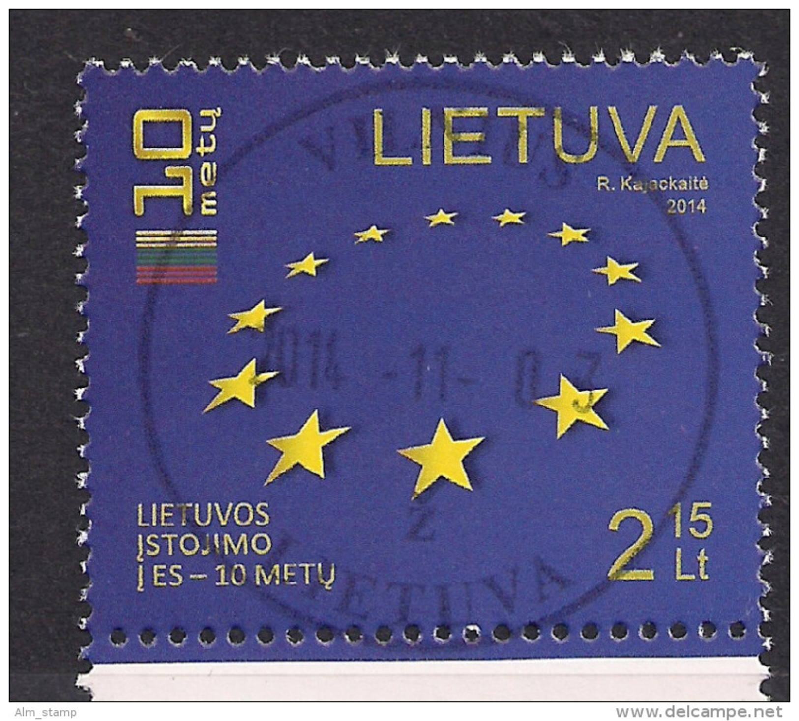 2014 Litauen Lietuva  Mi. 1158 Used  10 Jahre Mitgliedschaft In Der Europäischen Union - Europese Gedachte