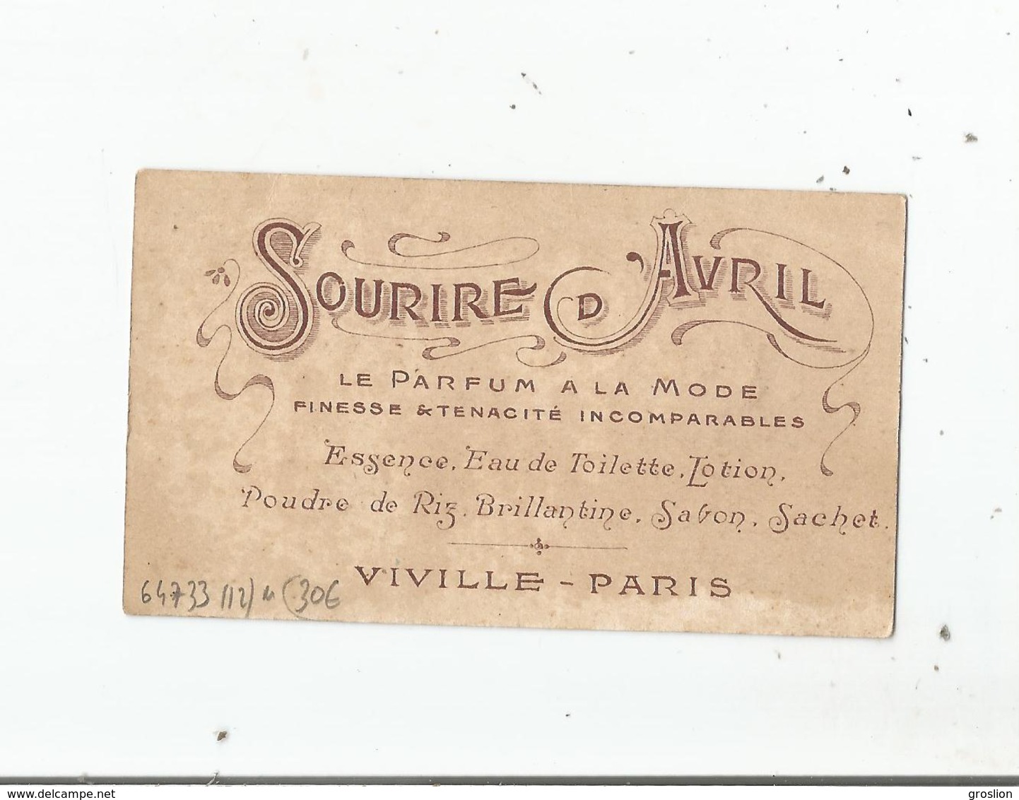 CARTE PARFUMEE ANCIENNE SOURIERE D'AVRIL DE VIVILLE PARIS - Profumeria Antica (fino Al 1960)