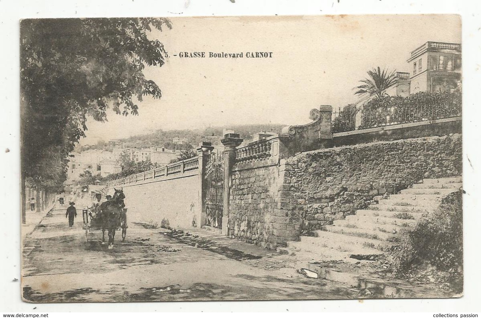 Cp , 06 ,GRASSE , Boulevard CARNOT ,attelage , Cheval ,voyagée 1907 - Grasse