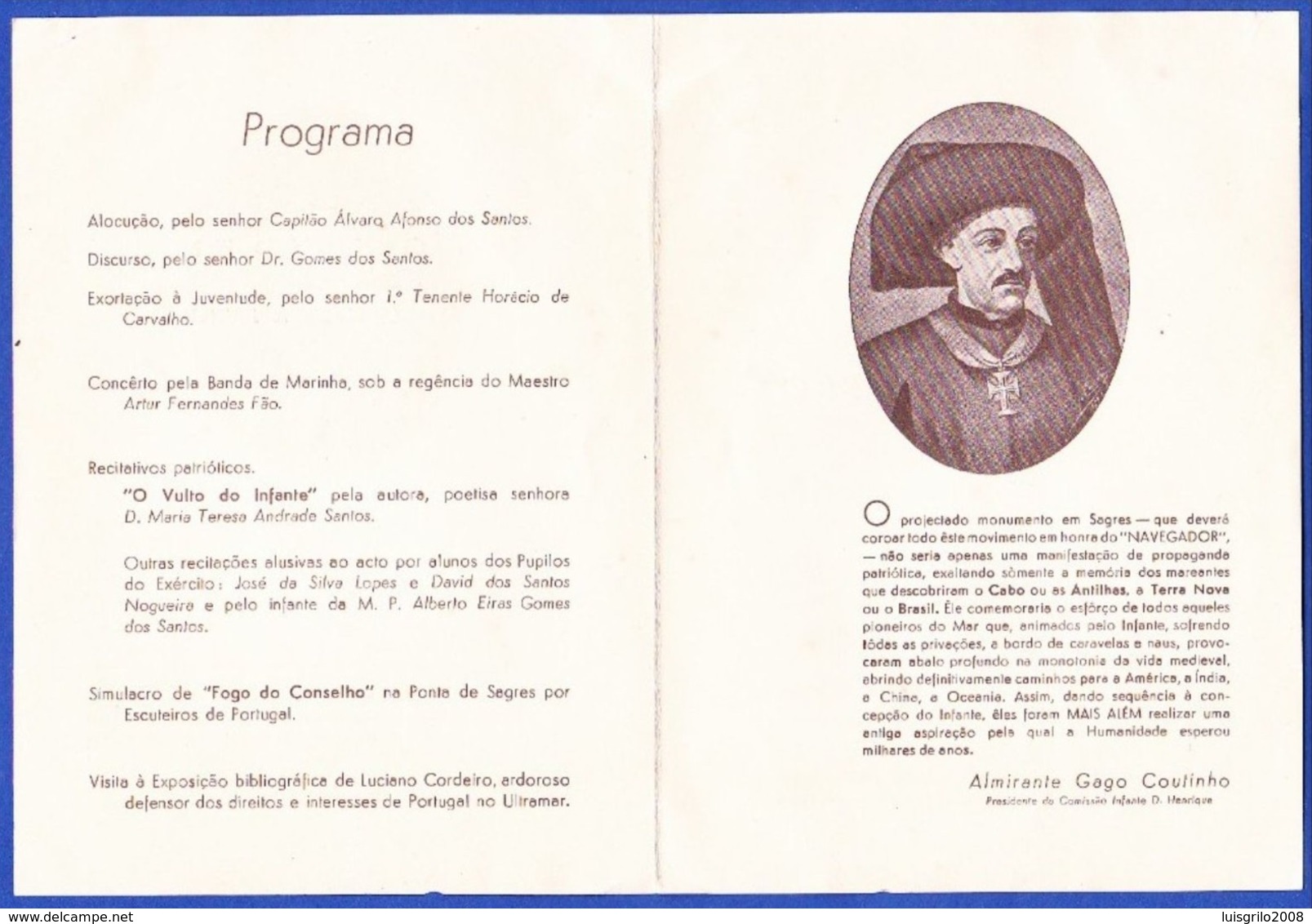 Program, Portugal 1944 - Programa Da Comissão Infante D. Henrique/ Sessão Destinada à Juventude - Documents Historiques