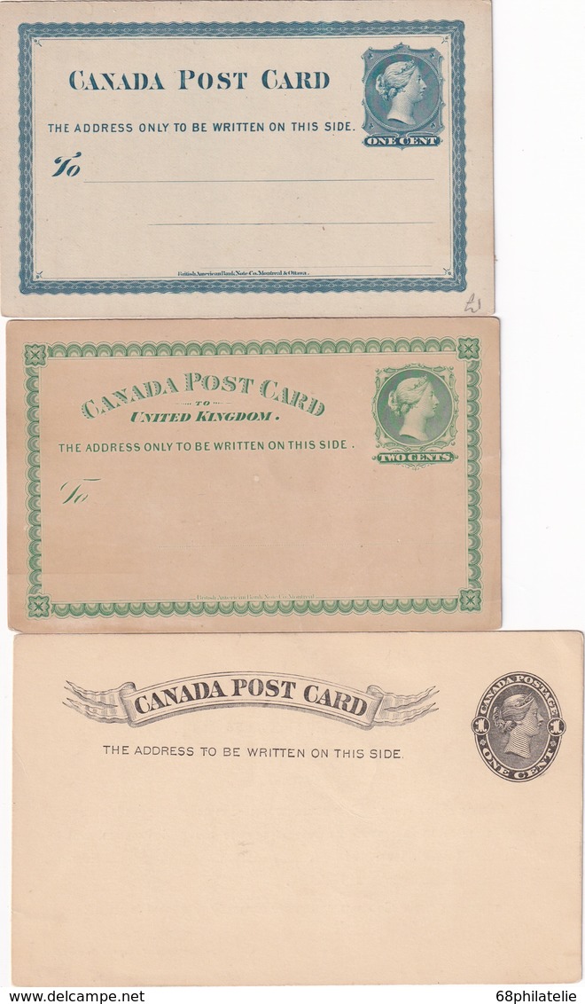 CANADA LOT DE 3 ENTIERS POSTAUX - 1860-1899 Reign Of Victoria