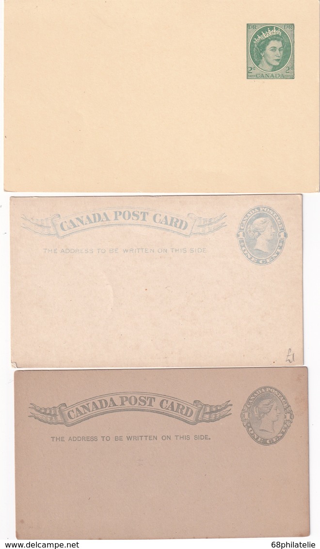 CANADA LOT DE 3 ENTIERS POSTAUX - 1860-1899 Reinado De Victoria