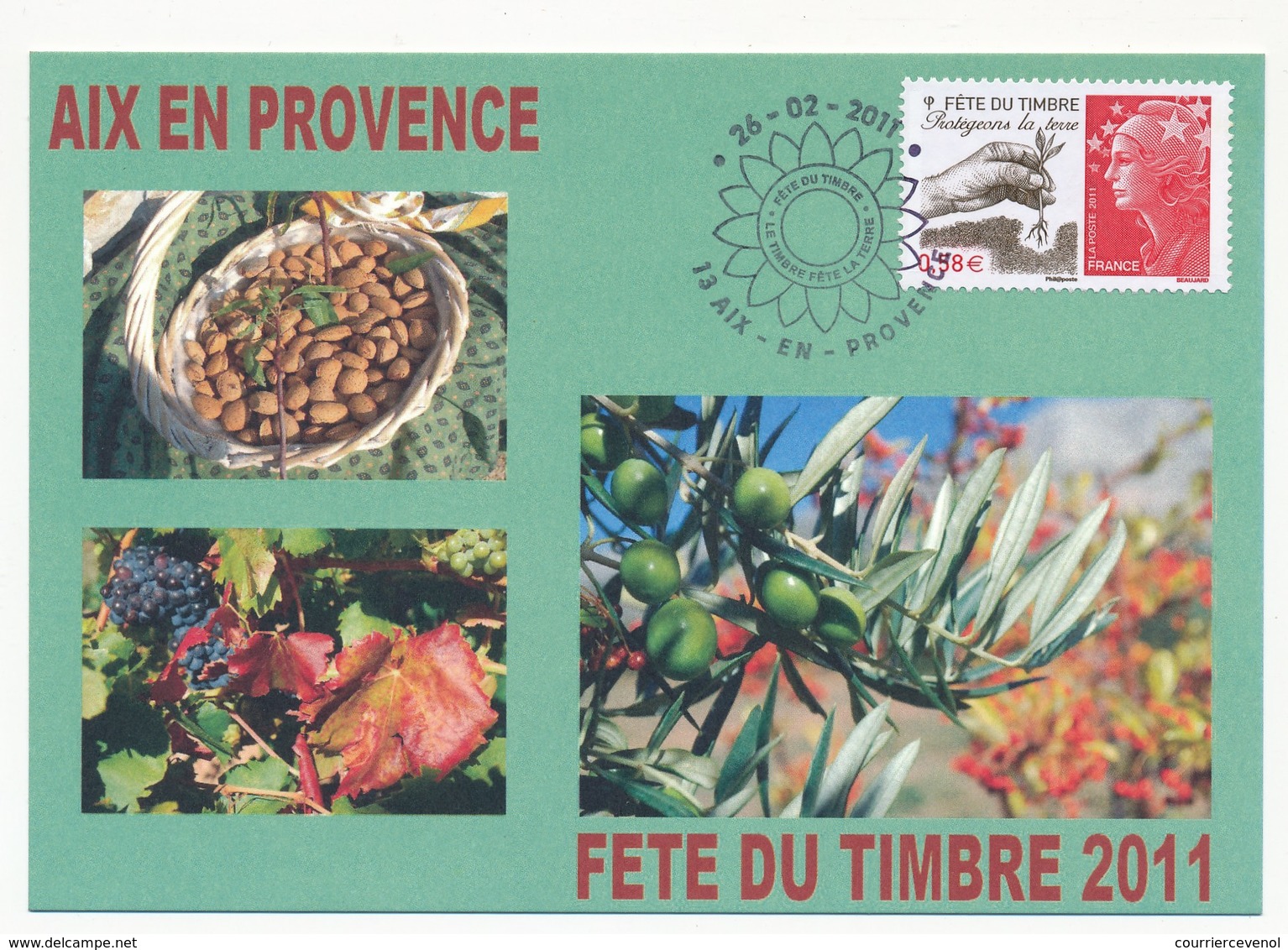 Carte Locale - Fête Du Timbre AIX En PROVENCE 2011 - Protégeons La Terre (Beaujard) - 26.2.2011 - Storia Postale