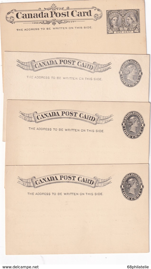 CANADA LOT DE 4 ENTIERS POSTAUX - 1860-1899 Regering Van Victoria